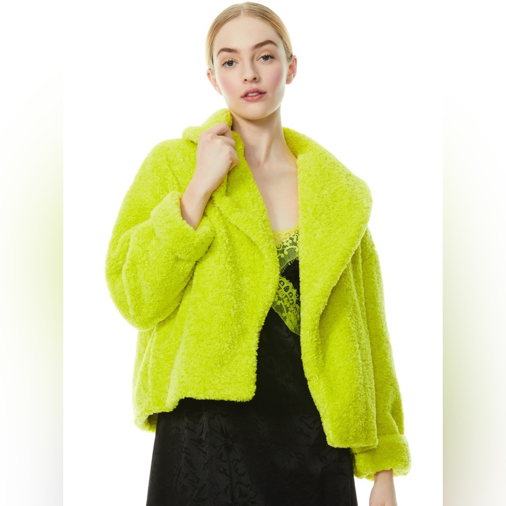 Alice and Olivia Lime Ora Faux Fur Coat in Size S